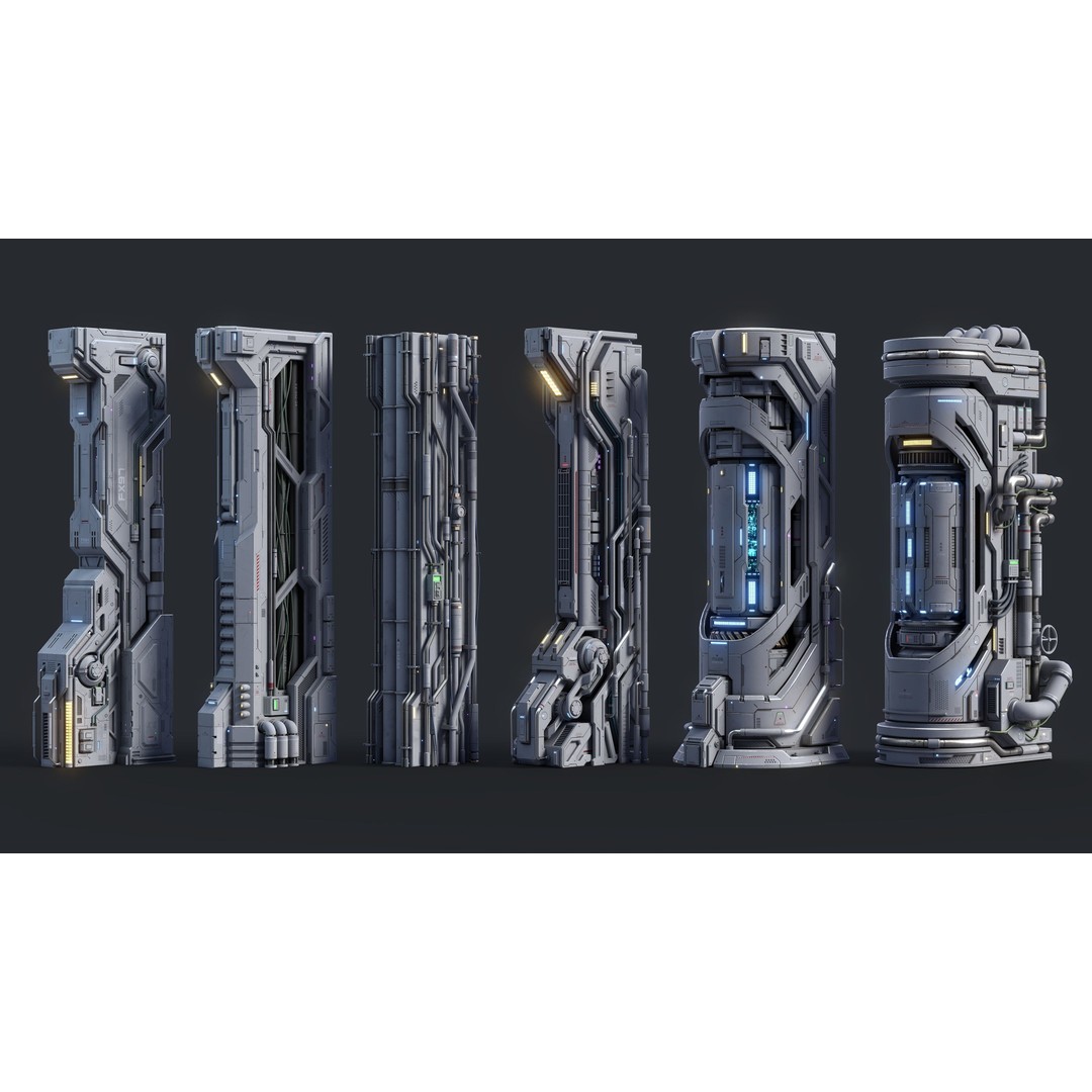 Sci-Fi Parts Kit 3D Model – Low Poly PBR Asset, FBX & OBJ Formats - View 4