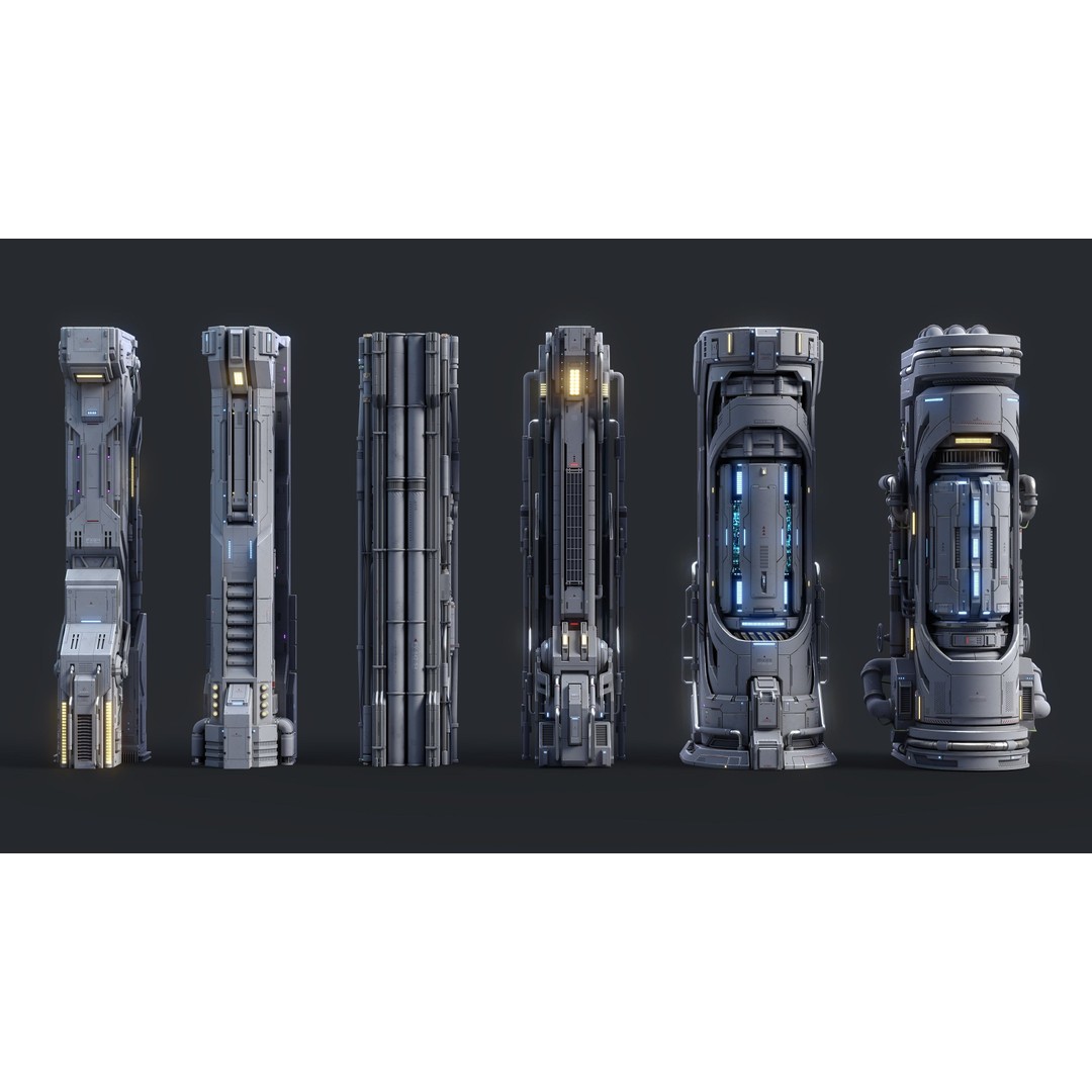 Sci-Fi Parts Kit 3D Model – Low Poly PBR Asset, FBX & OBJ Formats - View 5