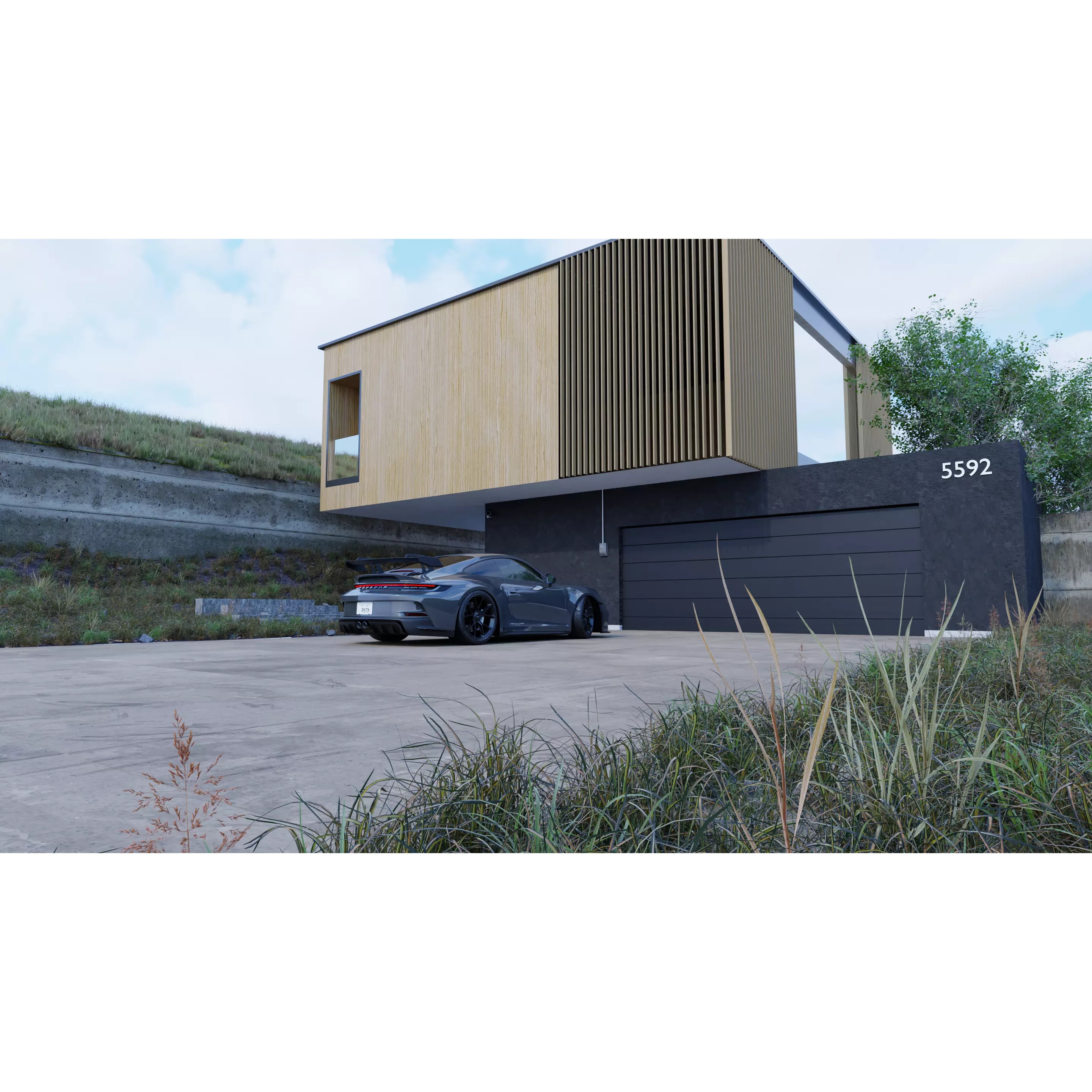 Automotive Hill Villa Scene - Game-Ready 3D Model - View 2