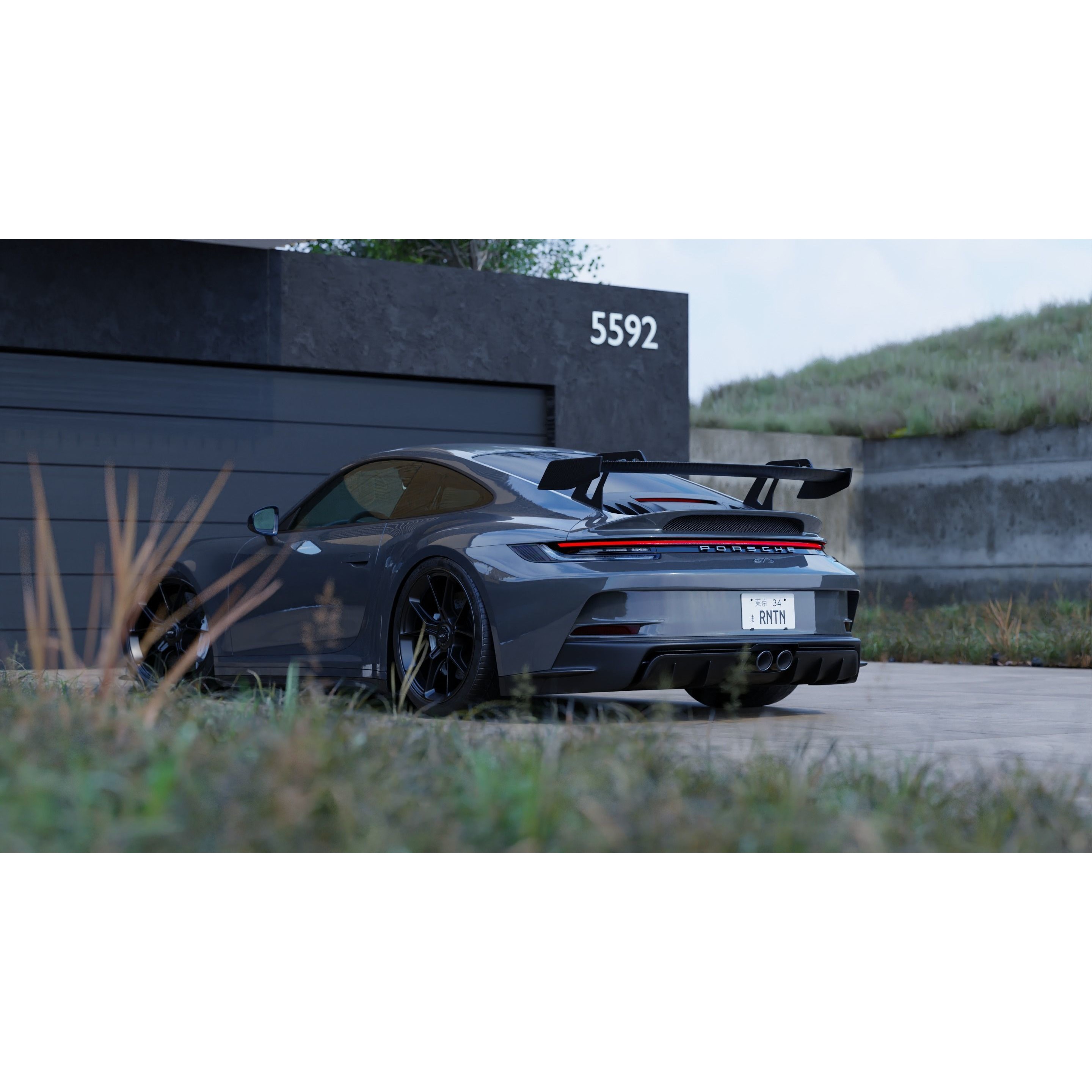 Automotive Hill Villa Scene - Game-Ready 3D Model - View 3