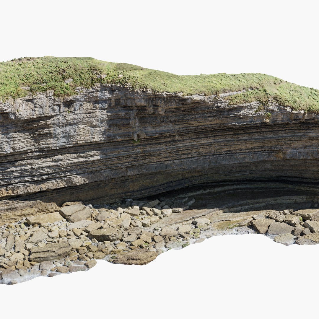 Large Coast Cliff 3D Model – Low Poly PBR Scan, FBX & OBJ Formats - View 10