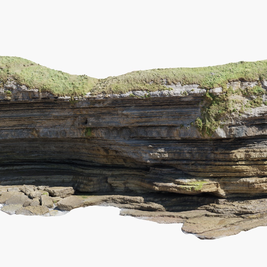 Large Coast Cliff 3D Model – Low Poly PBR Scan, FBX & OBJ Formats - View 11