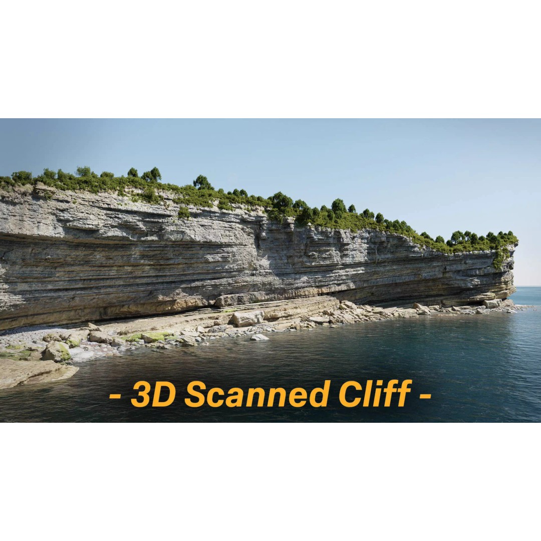 Large Coast Cliff 3D Model – Low Poly PBR Scan, FBX & OBJ Formats - View 2