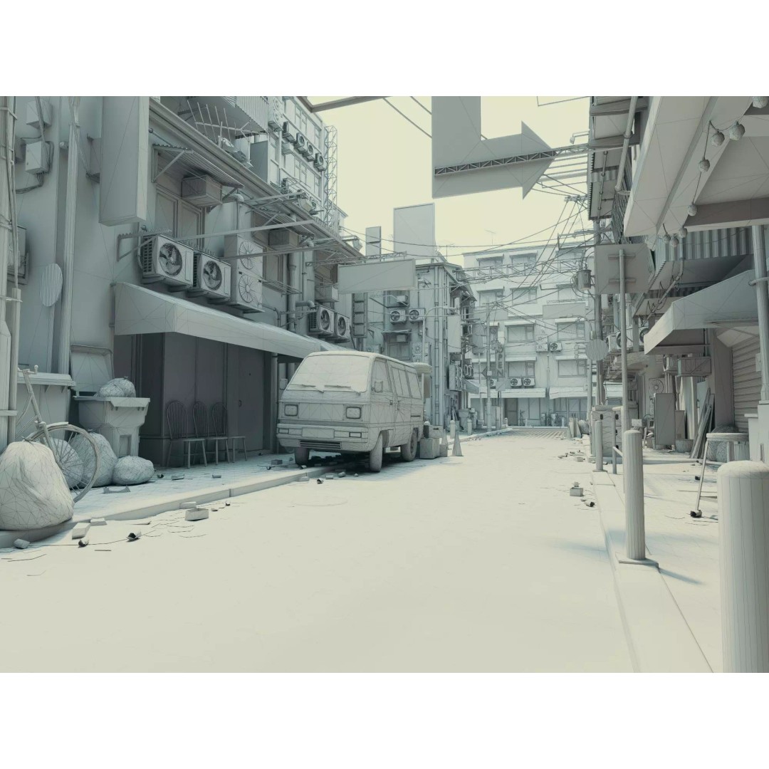 Cyberpunk Alley 3D Model – Low Poly Urban Scene, FBX, OBJ