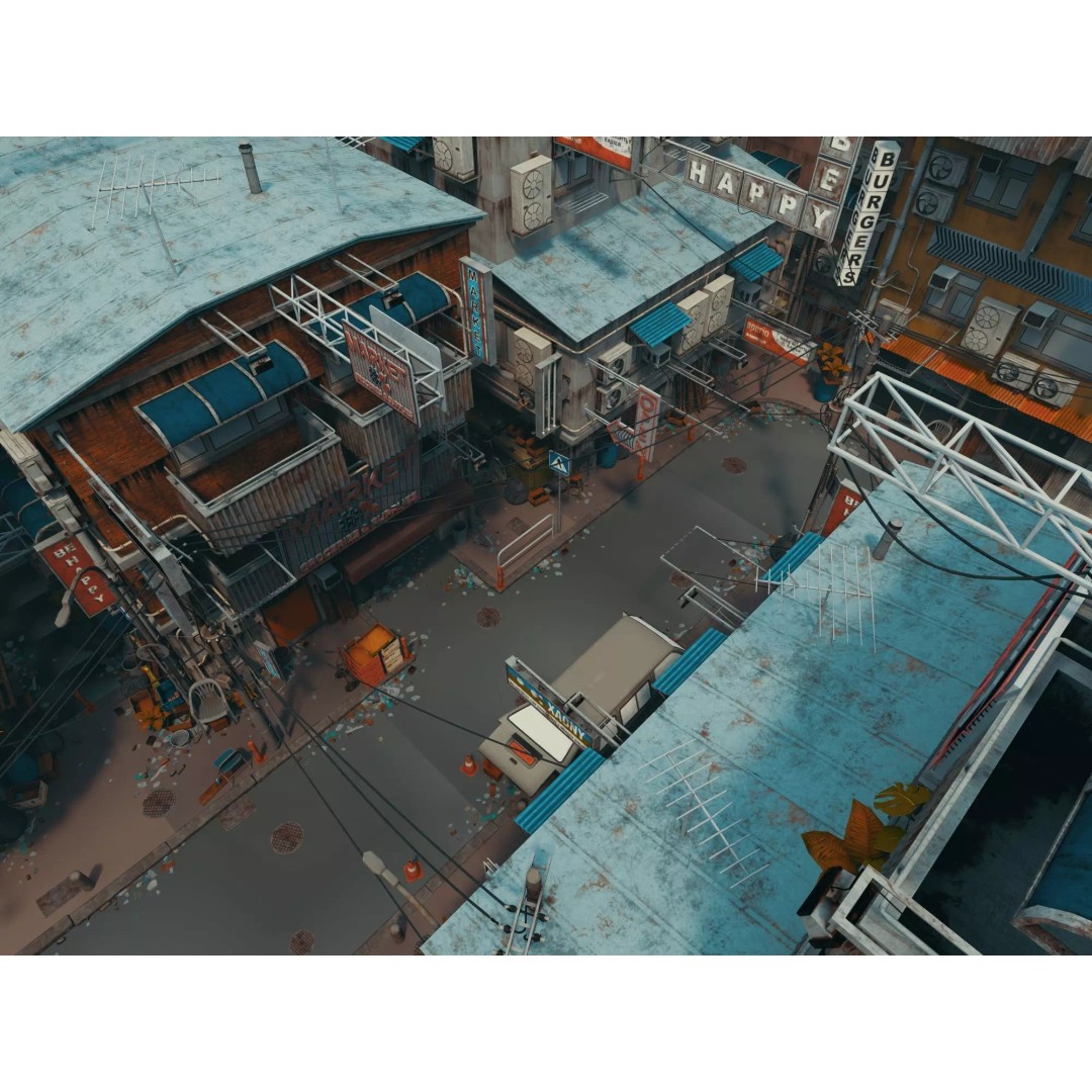 Cyberpunk Alley 3D Model – Low Poly Urban Scene, FBX, OBJ - View 10