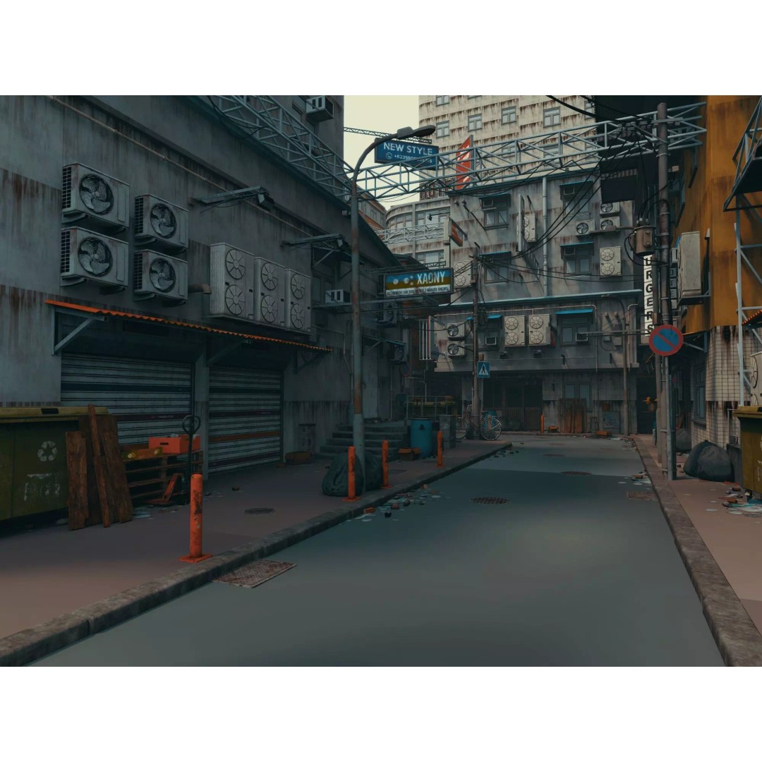 Cyberpunk Alley 3D Model – Low Poly Urban Scene, FBX, OBJ - View 13