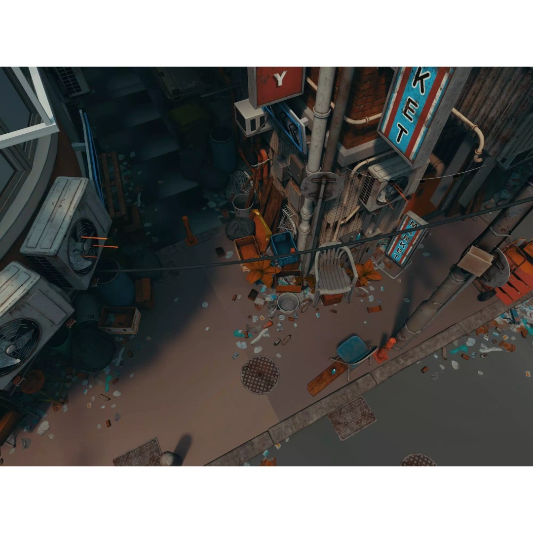 Cyberpunk Alley 3D Model – Low Poly Urban Scene, FBX, OBJ - View 15