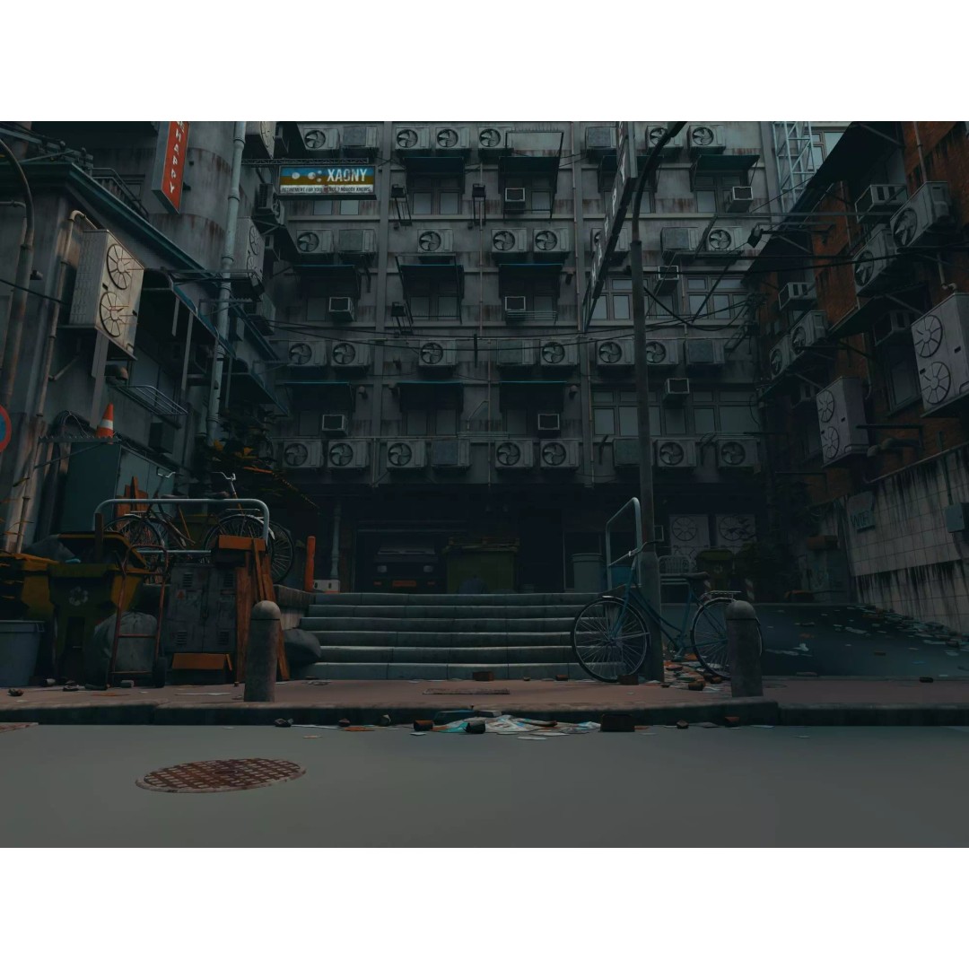 Cyberpunk Alley 3D Model – Low Poly Urban Scene, FBX, OBJ - View 16