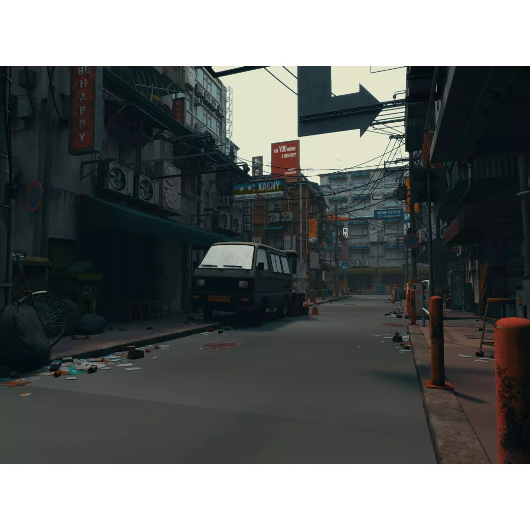 Cyberpunk Alley 3D Model – Low Poly Urban Scene, FBX, OBJ - View 17