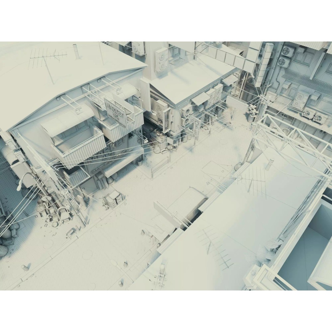 Cyberpunk Alley 3D Model – Low Poly Urban Scene, FBX, OBJ - View 19