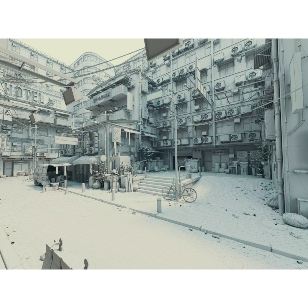 Cyberpunk Alley 3D Model – Low Poly Urban Scene, FBX, OBJ - View 20