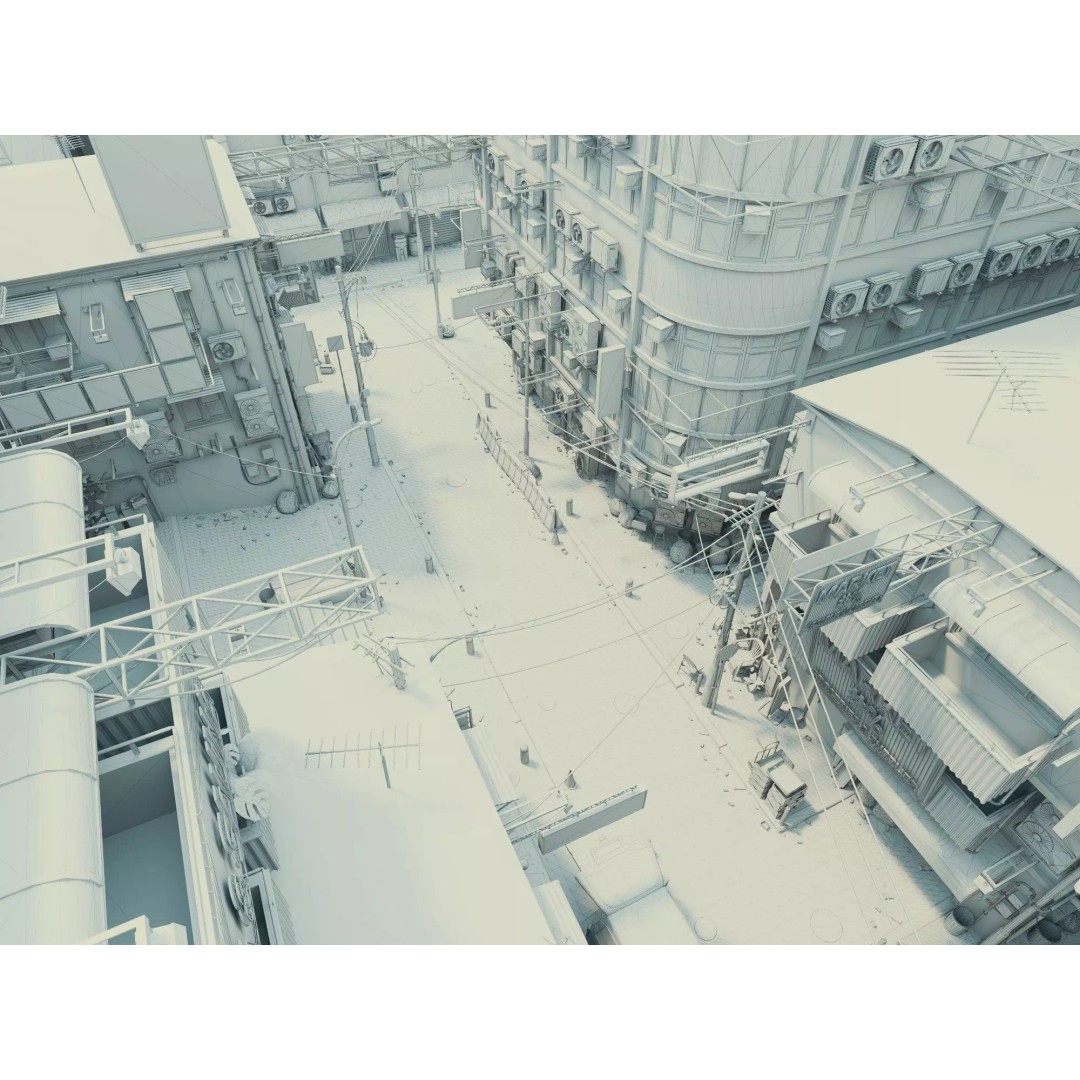 Cyberpunk Alley 3D Model – Low Poly Urban Scene, FBX, OBJ - View 21