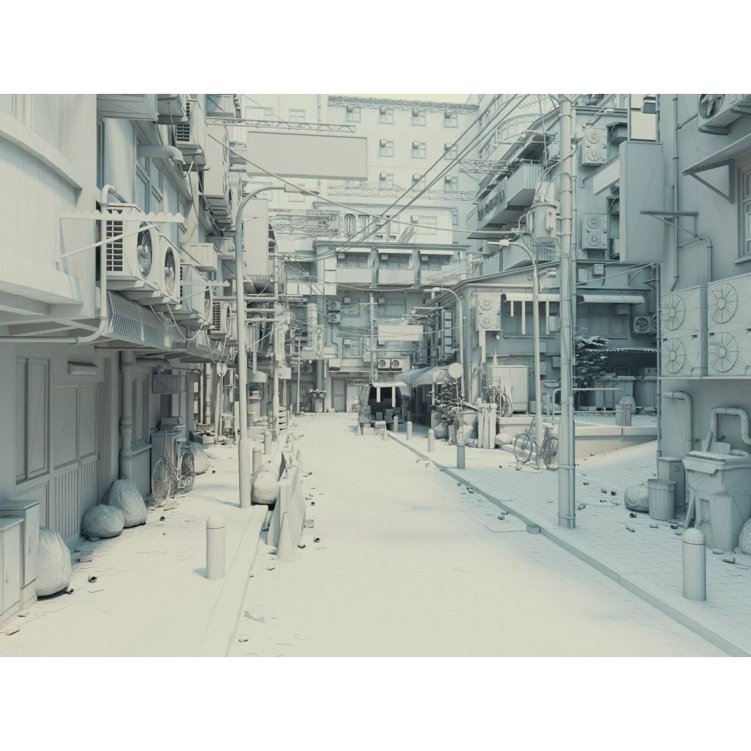 Cyberpunk Alley 3D Model – Low Poly Urban Scene, FBX, OBJ - View 23