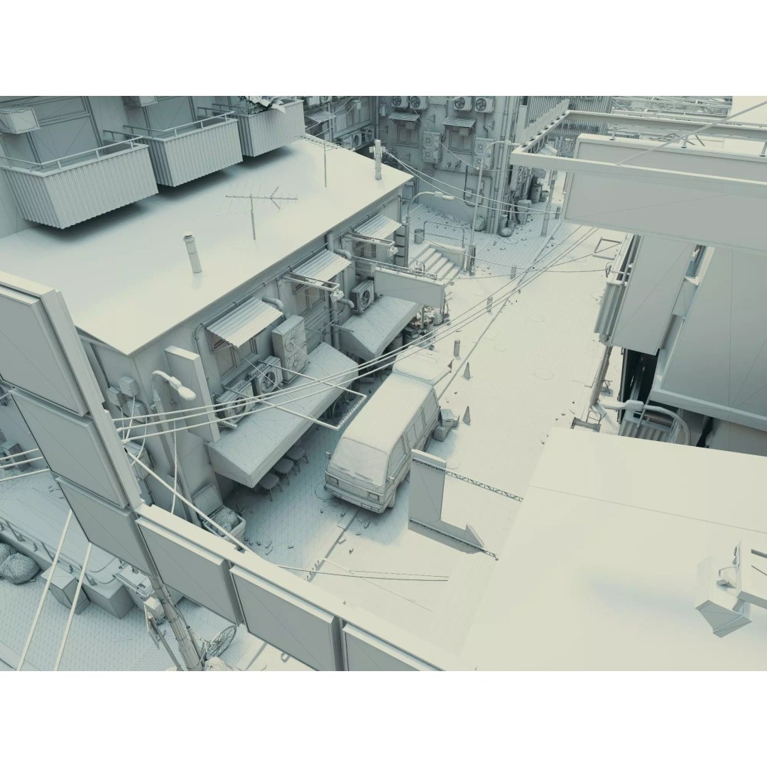 Cyberpunk Alley 3D Model – Low Poly Urban Scene, FBX, OBJ - View 24