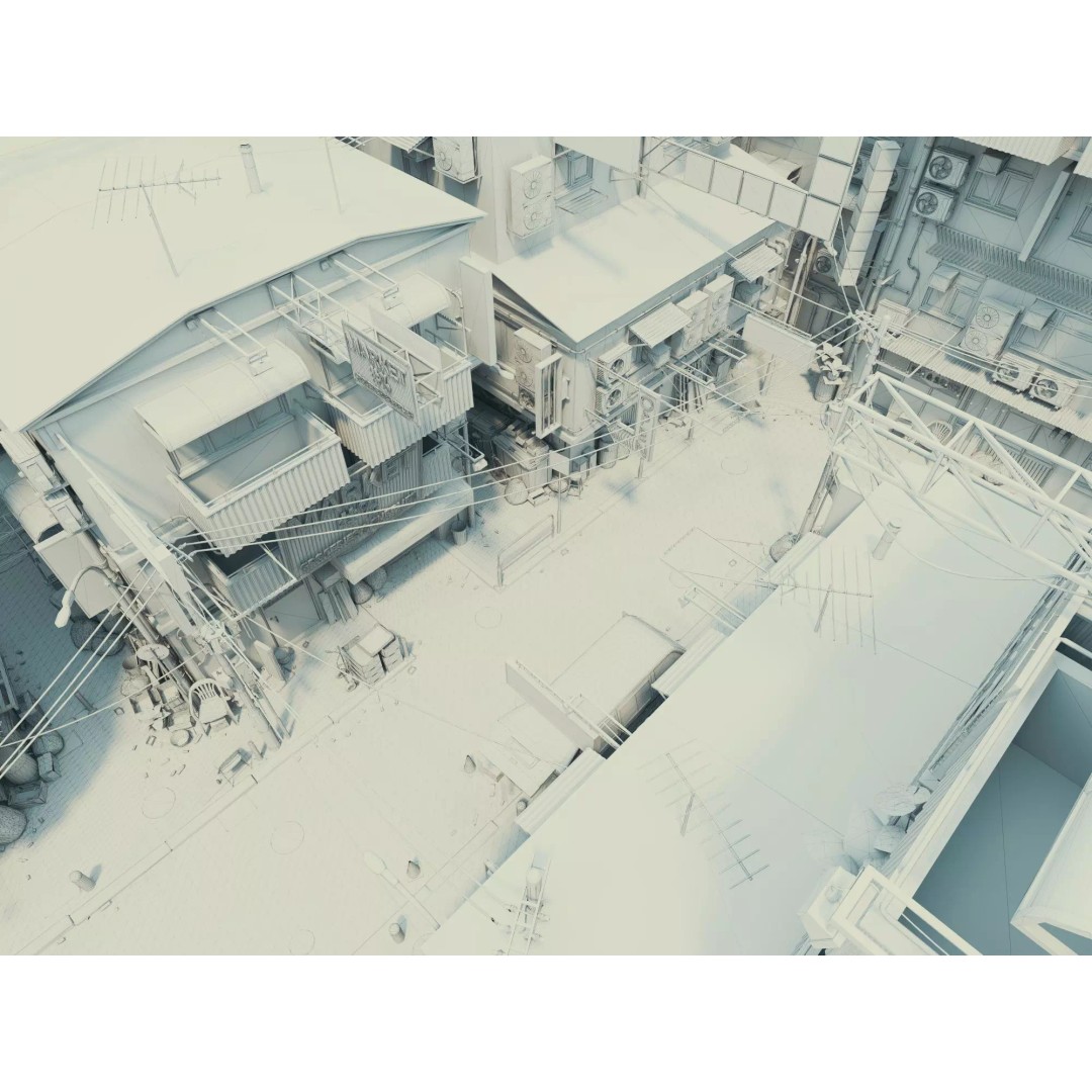 Cyberpunk Alley 3D Model – Low Poly Urban Scene, FBX, OBJ - View 25