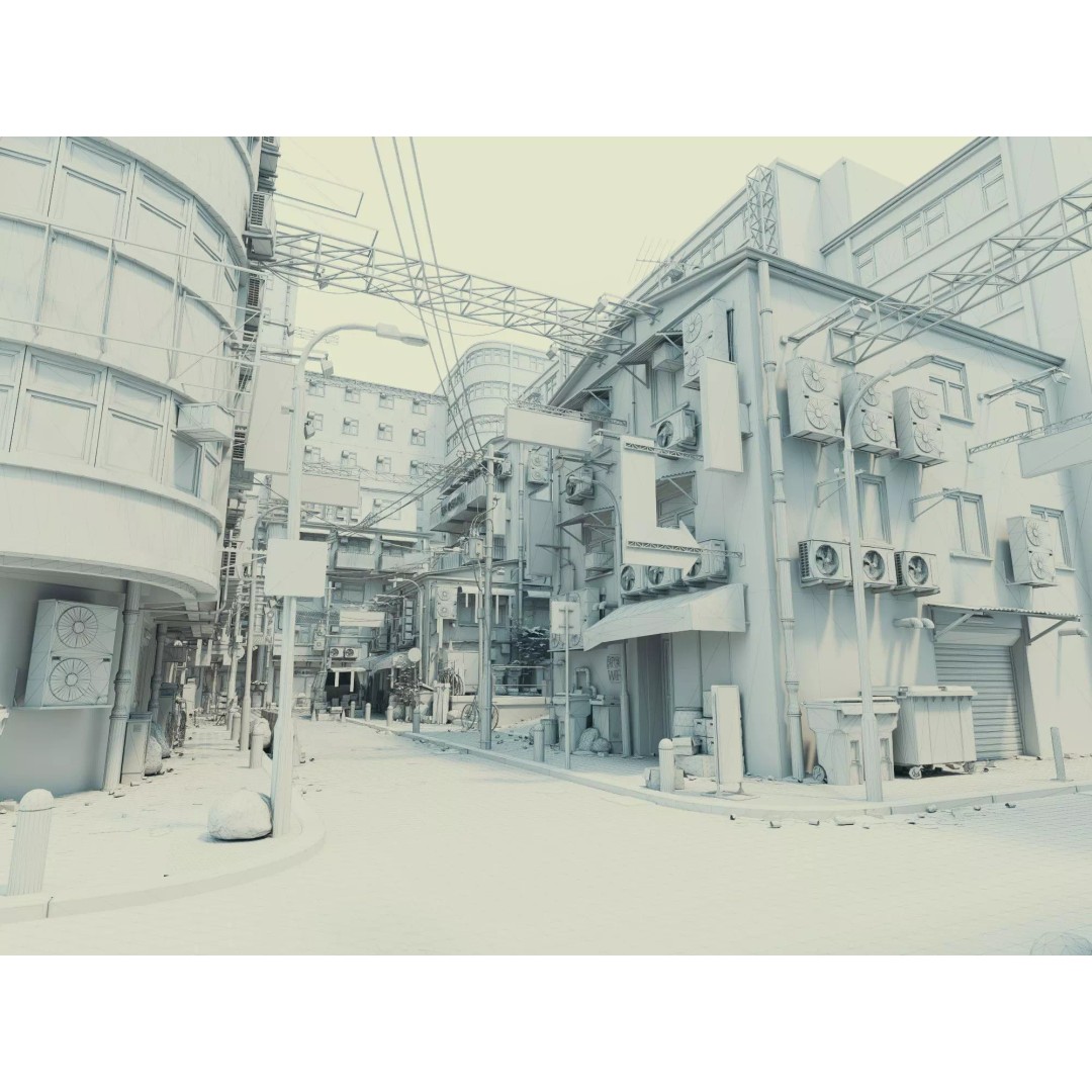 Cyberpunk Alley 3D Model – Low Poly Urban Scene, FBX, OBJ - View 26