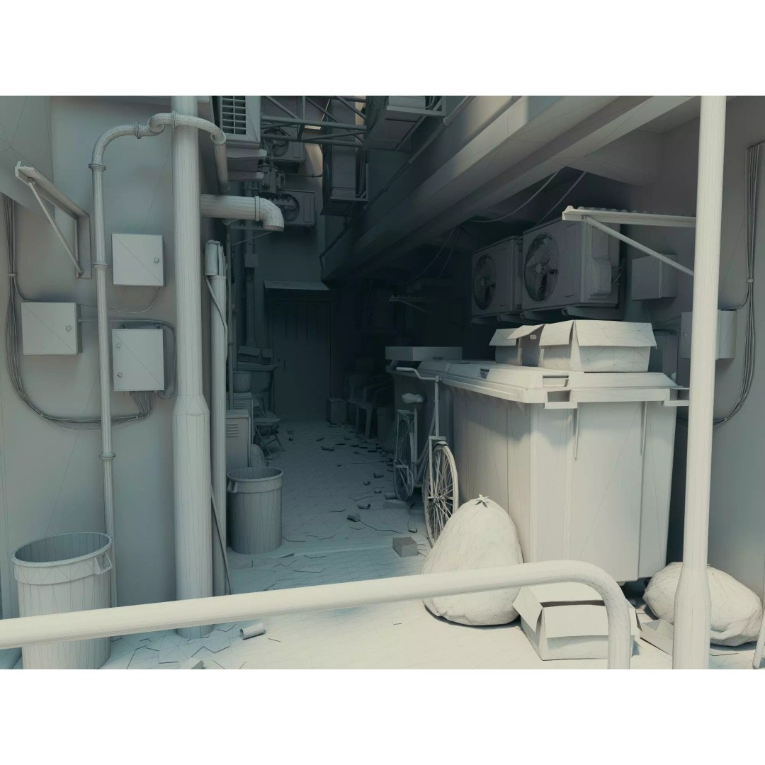Cyberpunk Alley 3D Model – Low Poly Urban Scene, FBX, OBJ - View 27