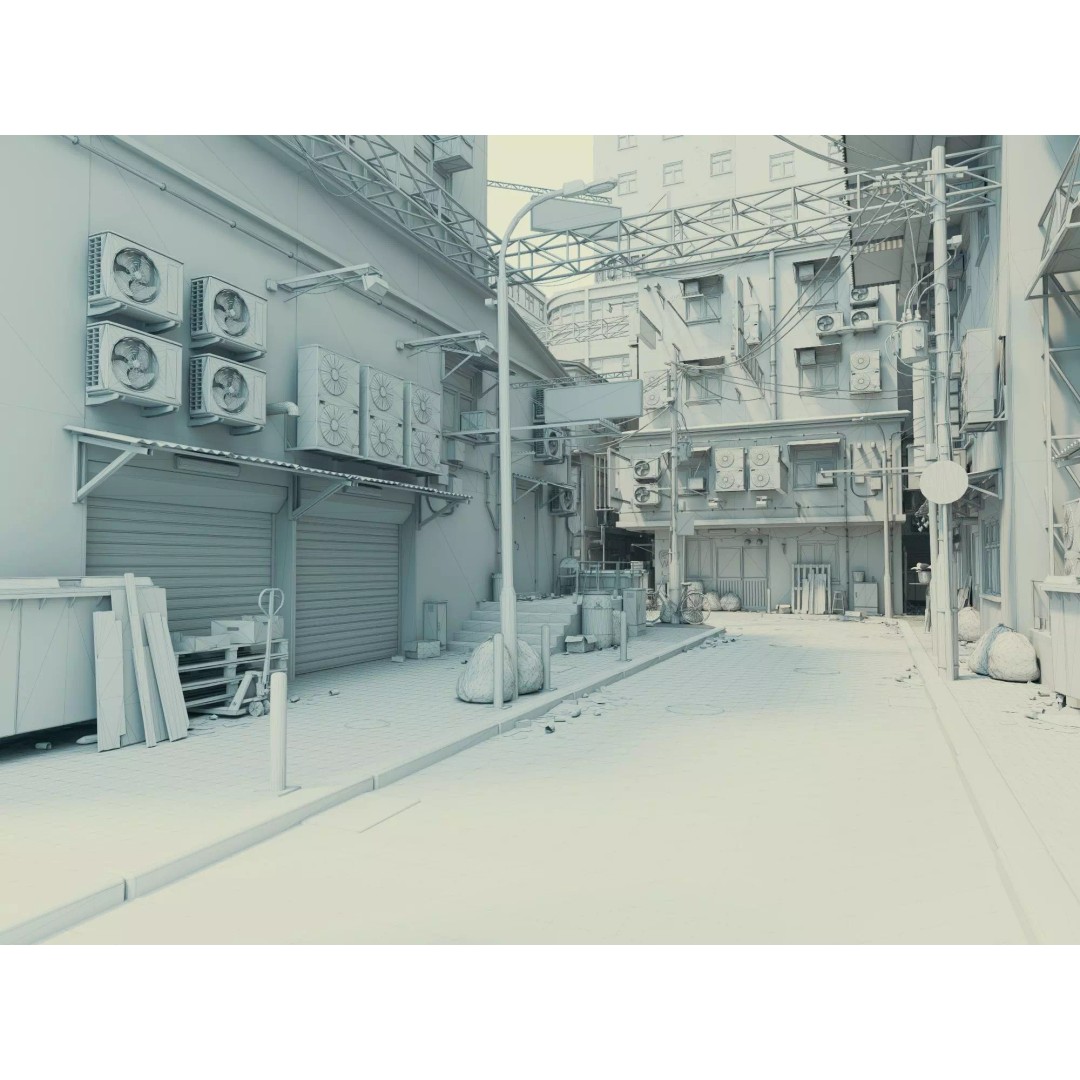Cyberpunk Alley 3D Model – Low Poly Urban Scene, FBX, OBJ - View 28