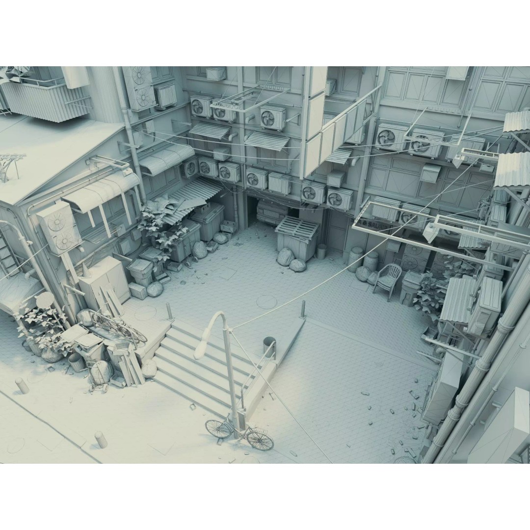 Cyberpunk Alley 3D Model – Low Poly Urban Scene, FBX, OBJ - View 29