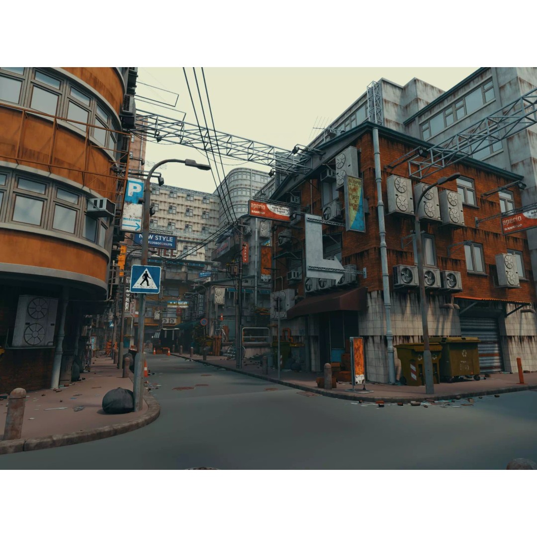 Cyberpunk Alley 3D Model – Low Poly Urban Scene, FBX, OBJ - View 3