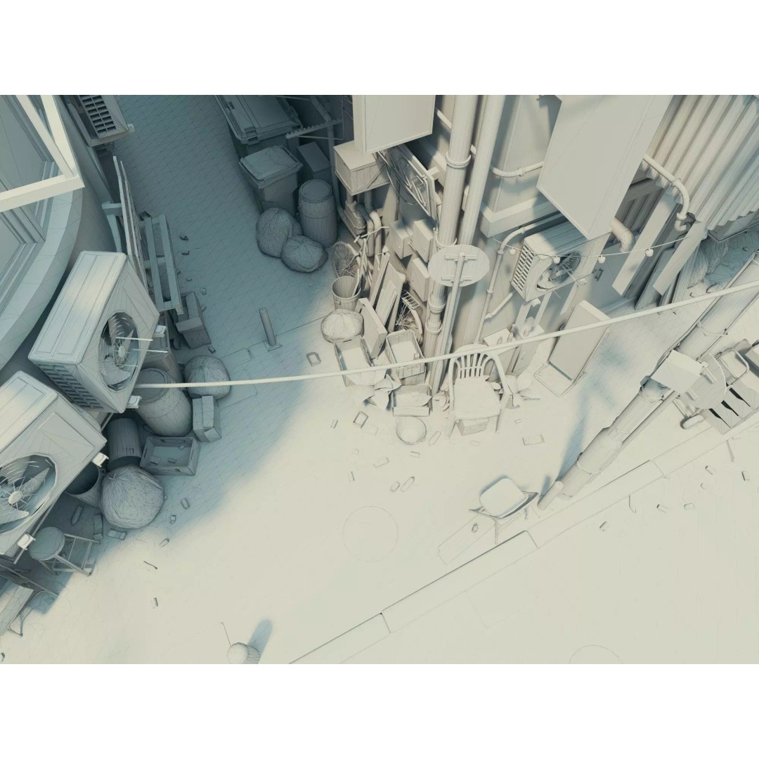 Cyberpunk Alley 3D Model – Low Poly Urban Scene, FBX, OBJ - View 30