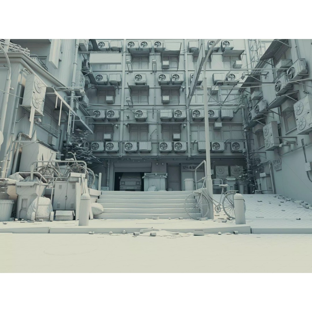 Cyberpunk Alley 3D Model – Low Poly Urban Scene, FBX, OBJ - View 31