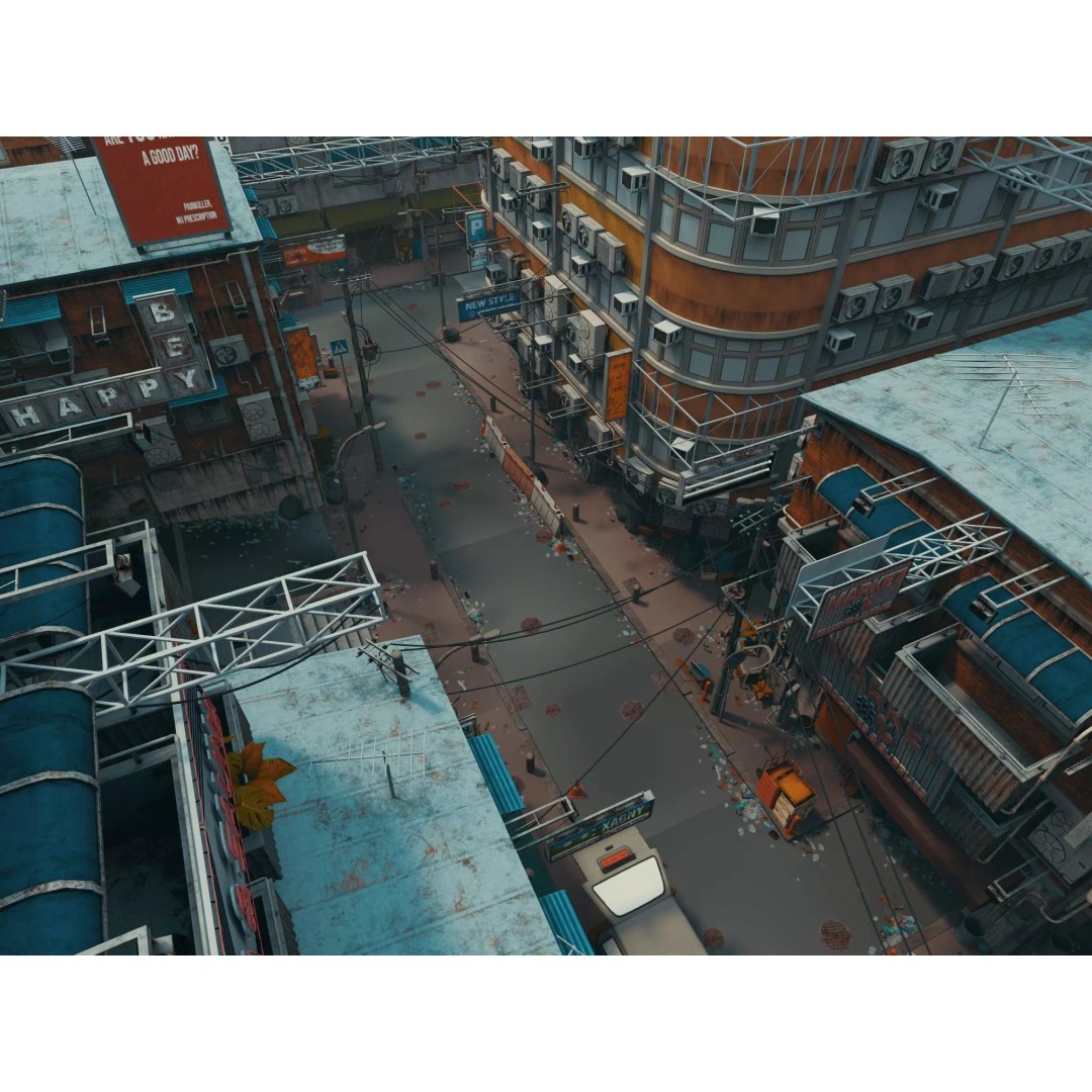 Cyberpunk Alley 3D Model – Low Poly Urban Scene, FBX, OBJ - View 7