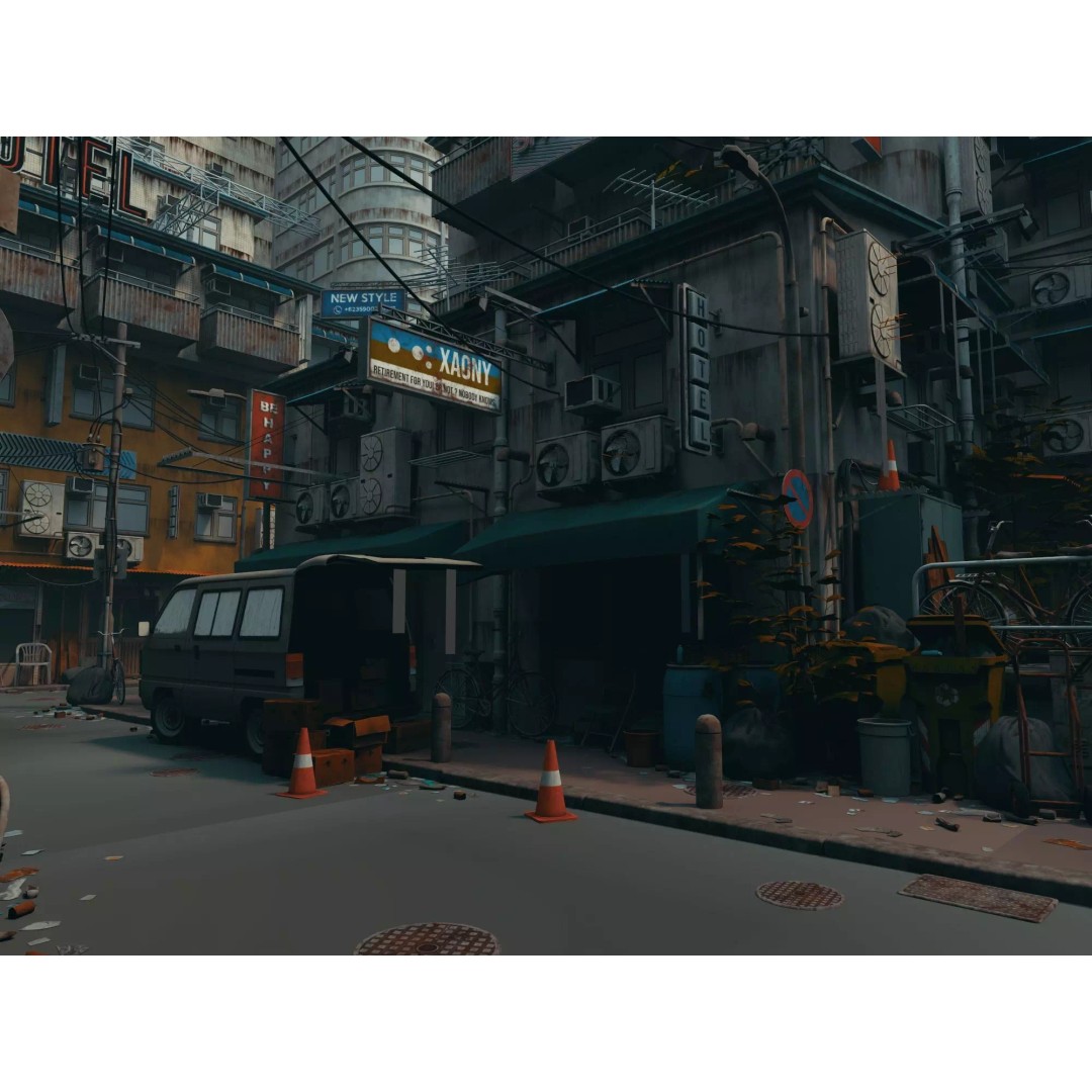 Cyberpunk Alley 3D Model – Low Poly Urban Scene, FBX, OBJ - View 8