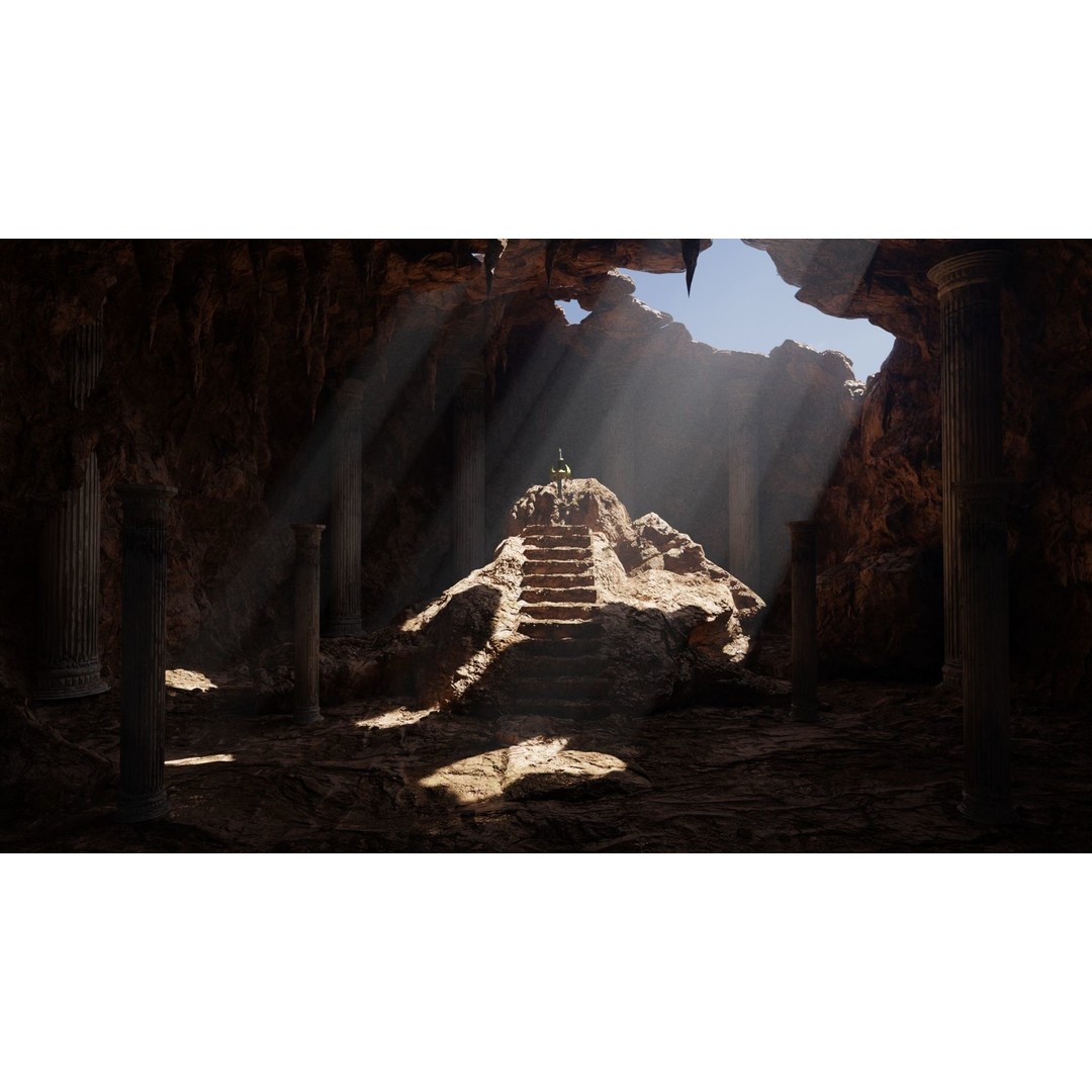 Forgotten Sword Scene 3D Model – High Poly Cave Environment, Blender, FBX, OBJ - View 3