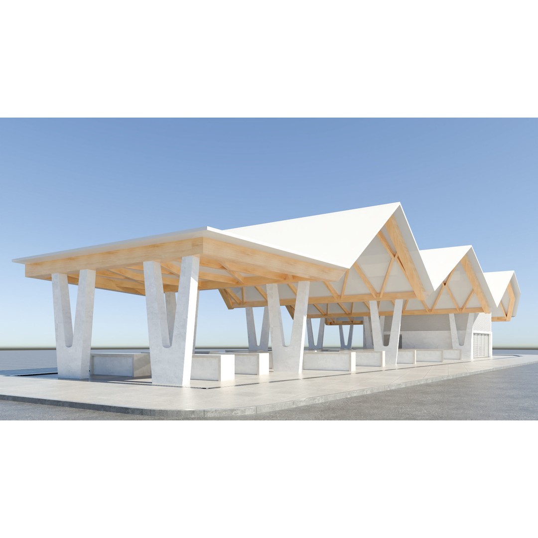 Open Public Marketplace 3D Model – Low Poly PBR Game Asset, Redshift - View 3