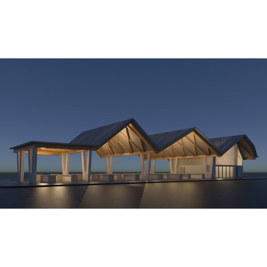 Open Public Marketplace 3D Model – Low Poly PBR Game Asset, Redshift - View 6