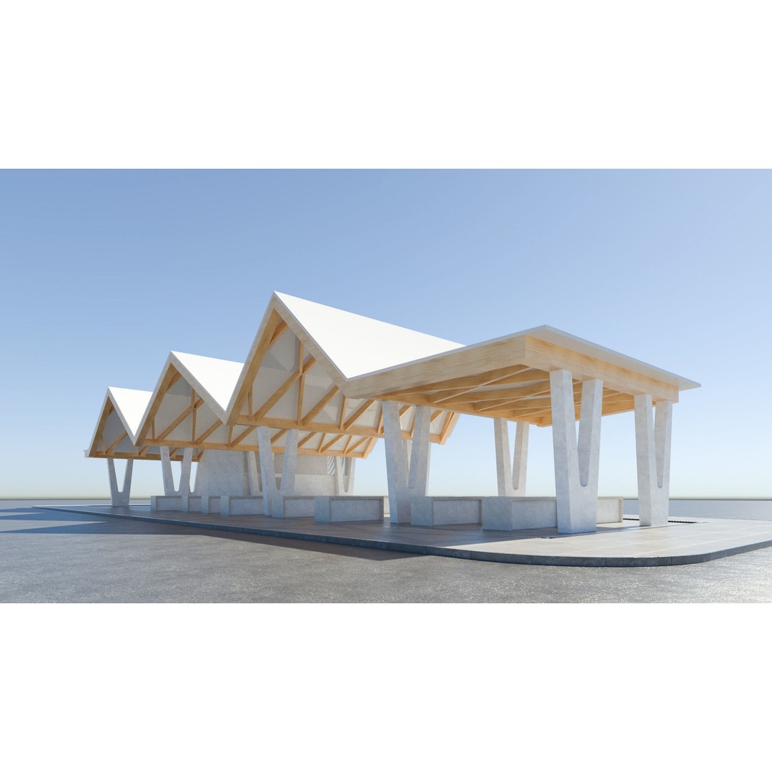 Open Public Marketplace 3D Model – Low Poly PBR Game Asset, Redshift - View 8