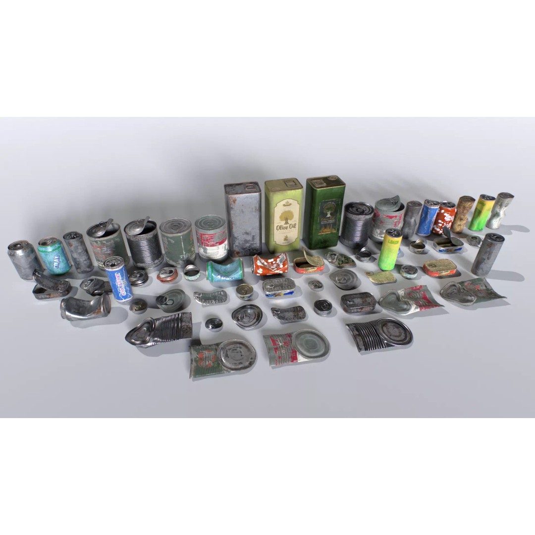 Cans and Drinks Junk Props 3D Model – Low Poly PBR Asset for Games - View 2