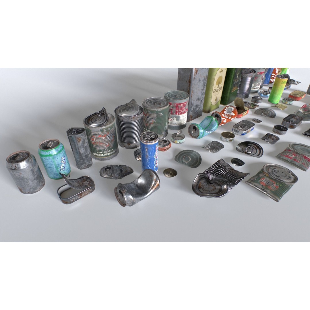 Cans and Drinks Junk Props 3D Model – Low Poly PBR Asset for Games - View 3