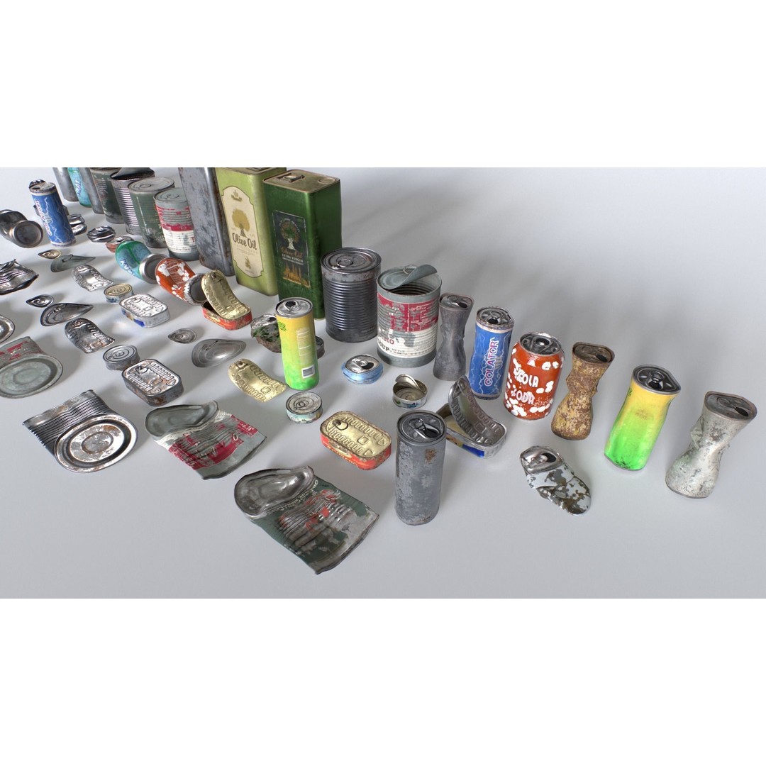 Cans and Drinks Junk Props 3D Model – Low Poly PBR Asset for Games - View 4