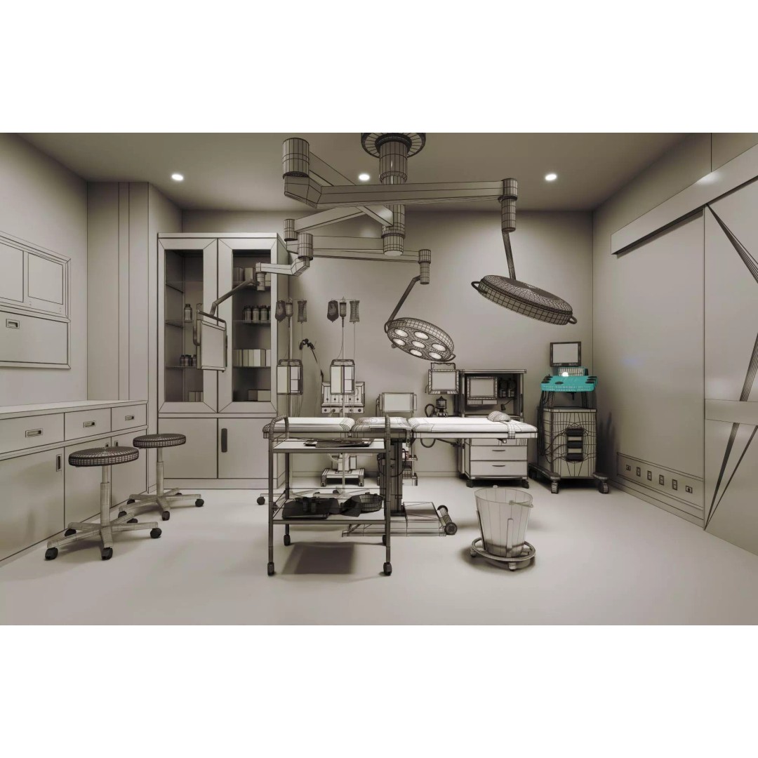 ICU Hospital Room 3D Model – Low Poly Rigged Asset, FBX, Blender - View 11