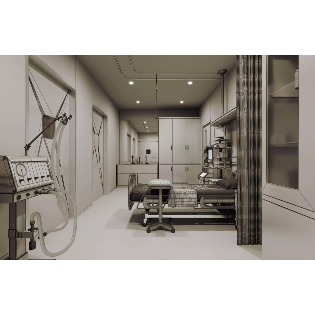 ICU Hospital Room 3D Model – Low Poly Rigged Asset, FBX, Blender - View 13