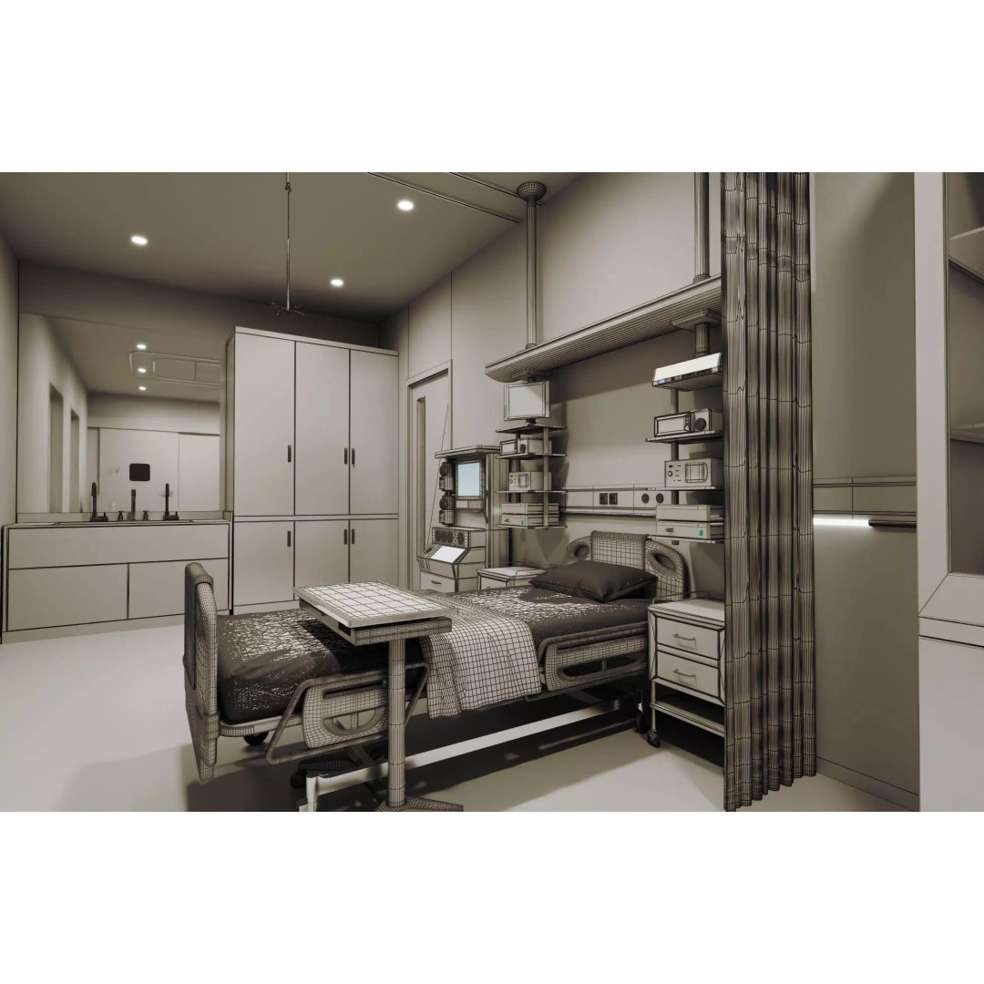 ICU Hospital Room 3D Model – Low Poly Rigged Asset, FBX, Blender - View 14
