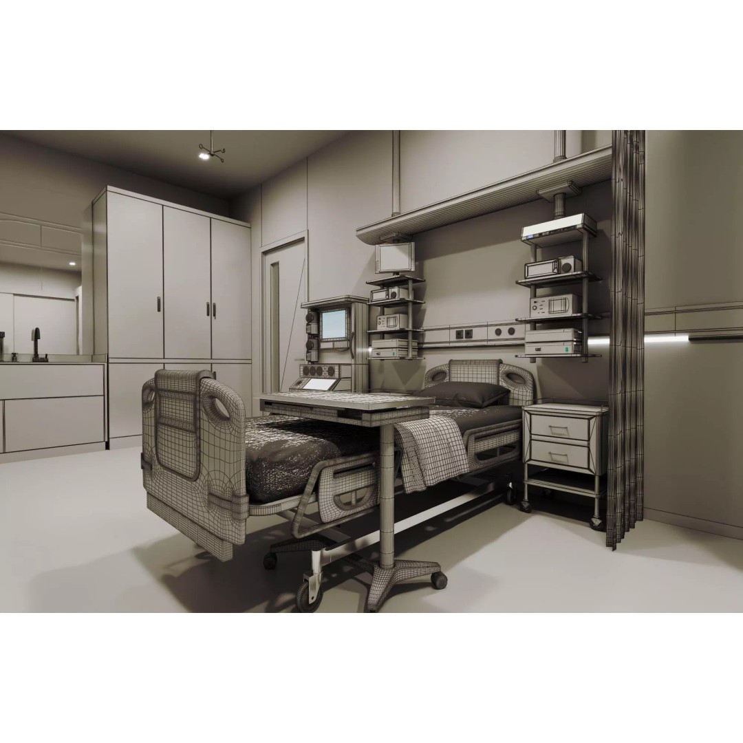 ICU Hospital Room 3D Model – Low Poly Rigged Asset, FBX, Blender - View 15