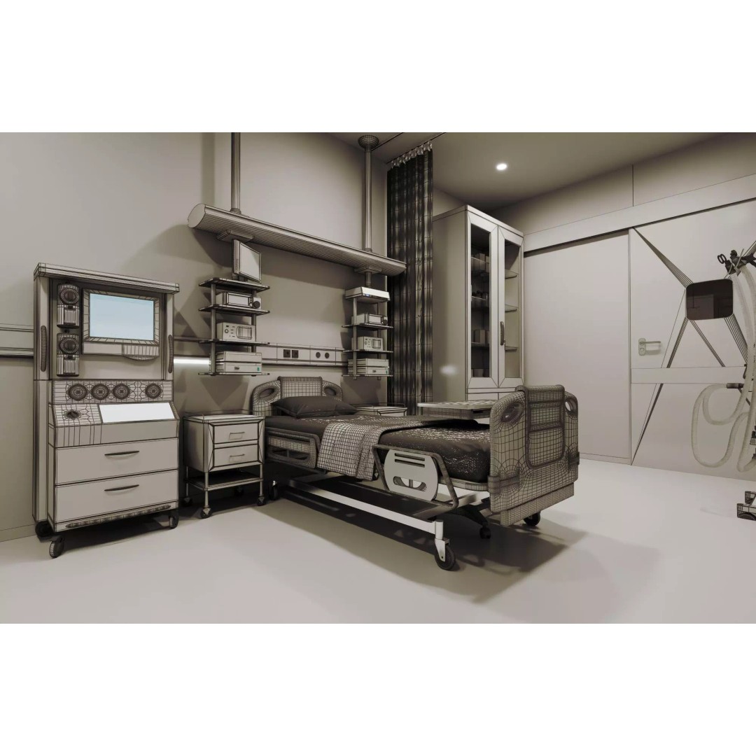 ICU Hospital Room 3D Model – Low Poly Rigged Asset, FBX, Blender - View 16