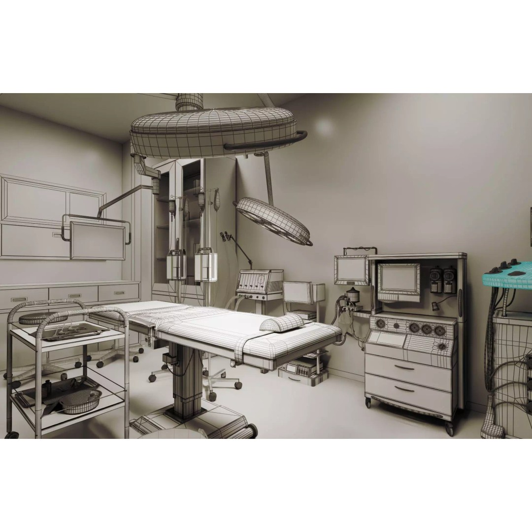 ICU Hospital Room 3D Model – Low Poly Rigged Asset, FBX, Blender - View 18