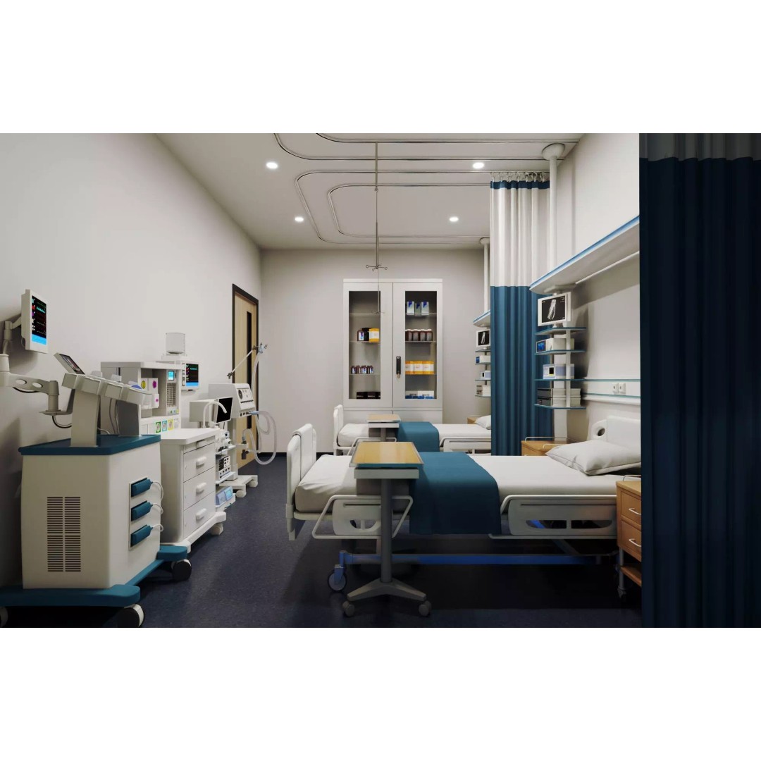 ICU Hospital Room 3D Model – Low Poly Rigged Asset, FBX, Blender - View 2