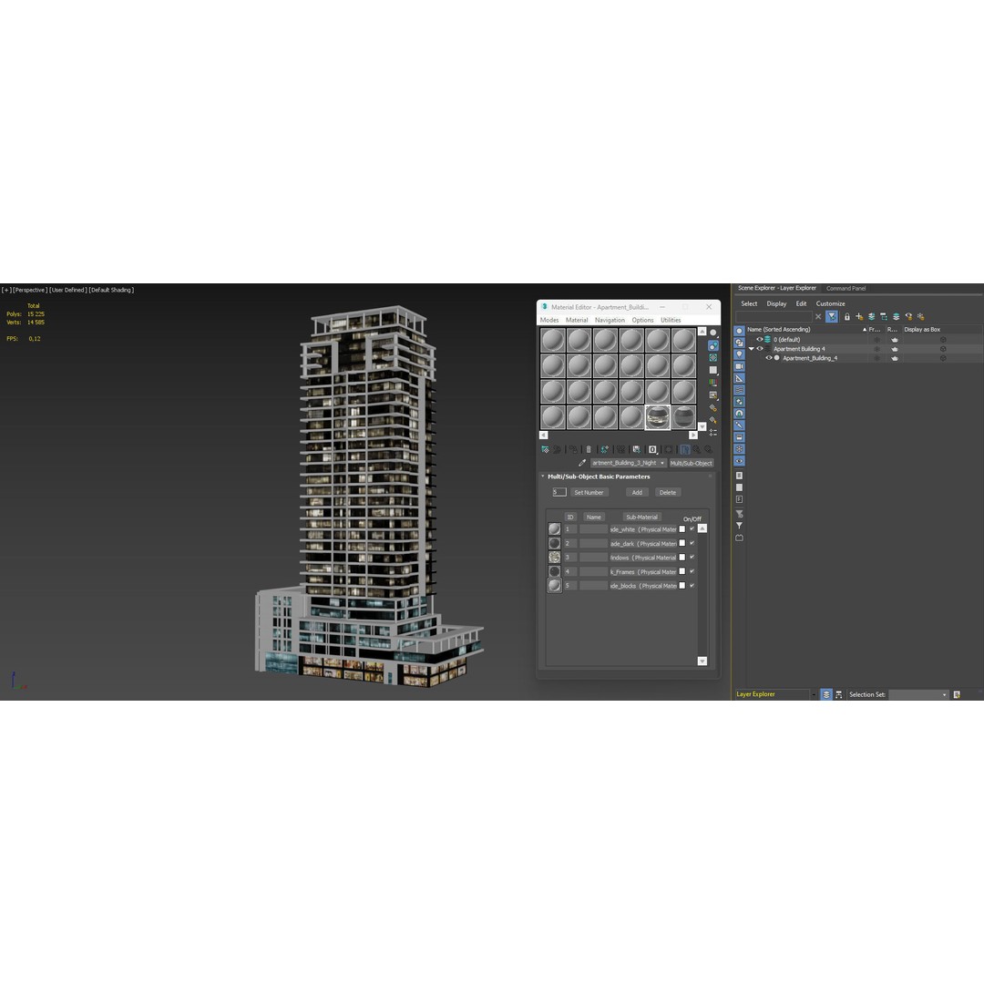 Apartment Building 3D Model – Low Poly Day/Night Office Asset, FBX