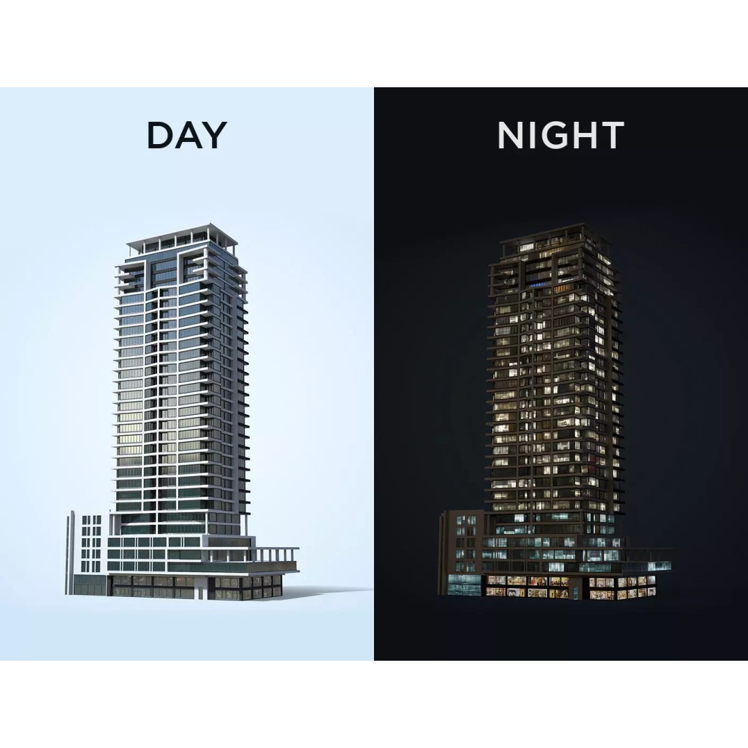 Apartment Building 3D Model – Low Poly Day/Night Office Asset, FBX - View 2