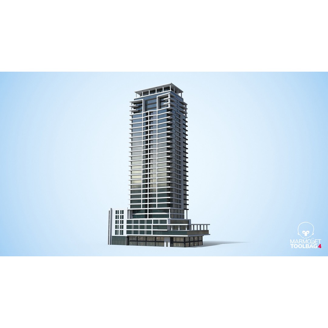 Apartment Building 3D Model – Low Poly Day/Night Office Asset, FBX - View 3