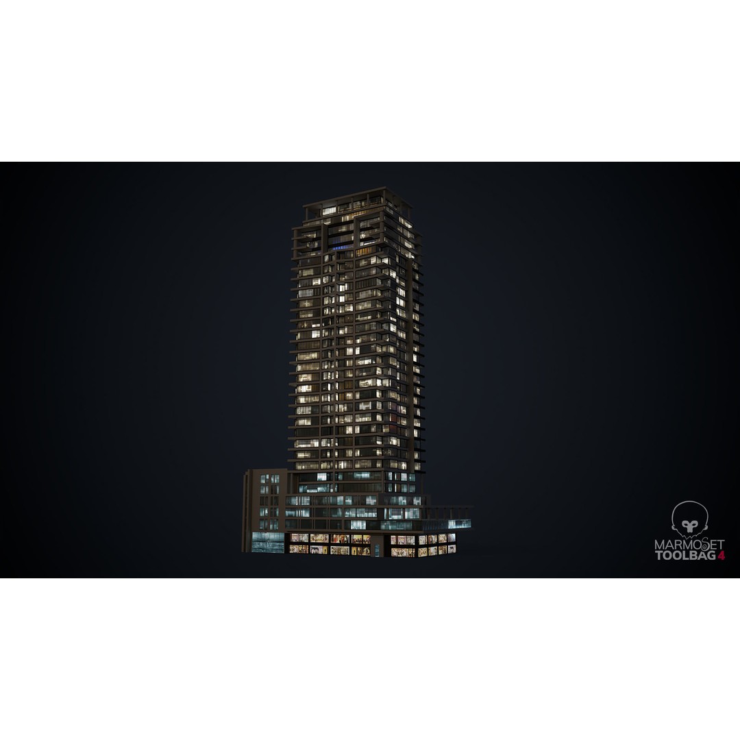 Apartment Building 3D Model – Low Poly Day/Night Office Asset, FBX - View 4