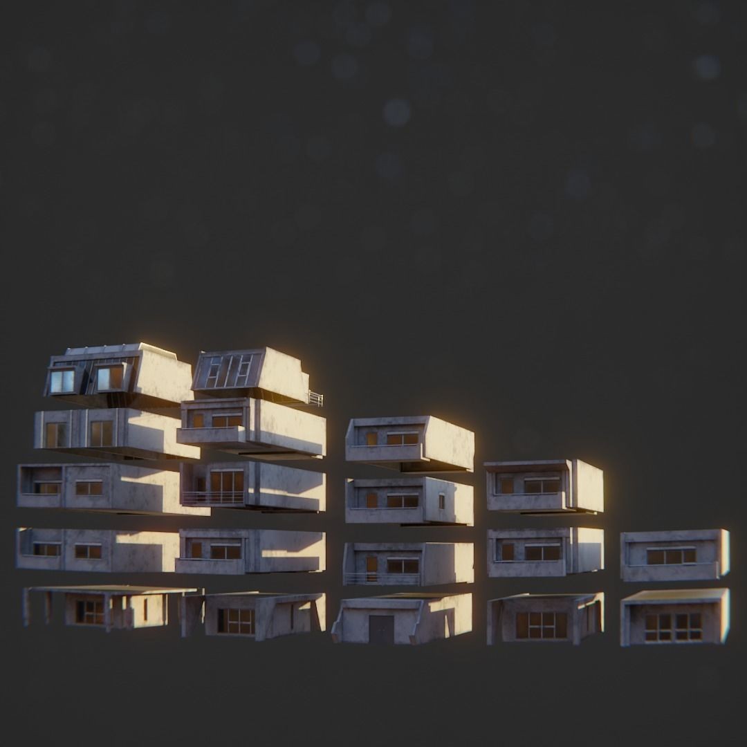 Dystopian Cyberpunk Suburb City - Low-Poly Game-Ready 3D Model