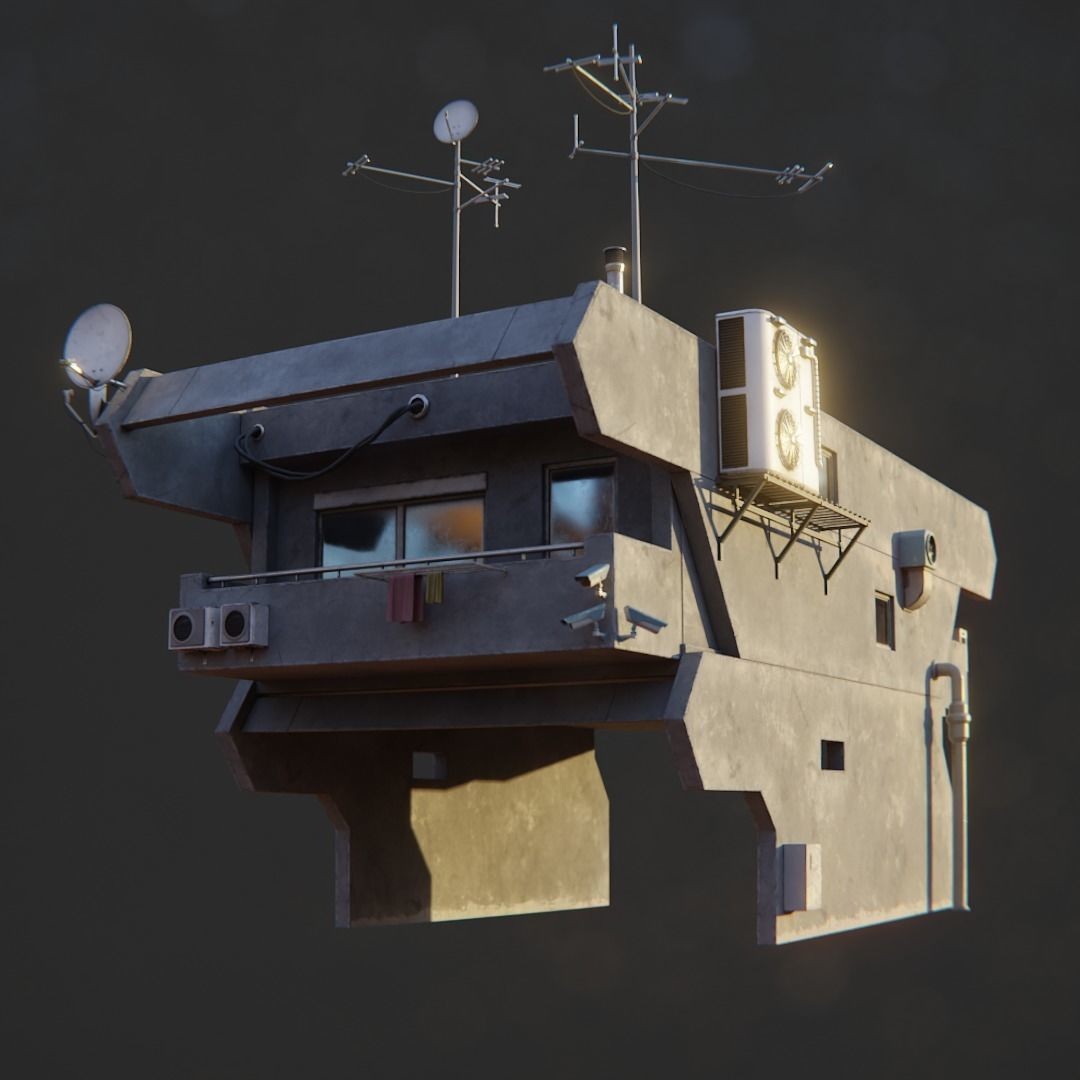 Dystopian Cyberpunk Suburb City - Low-Poly Game-Ready 3D Model - View 10