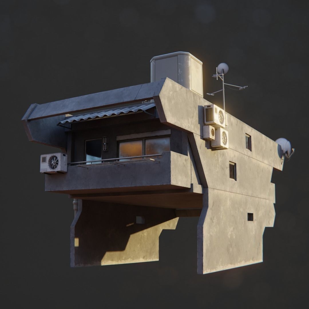Dystopian Cyberpunk Suburb City - Low-Poly Game-Ready 3D Model - View 11