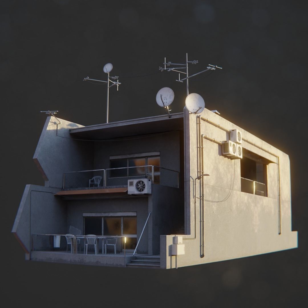 Dystopian Cyberpunk Suburb City - Low-Poly Game-Ready 3D Model - View 12